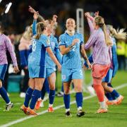 Lucy Bronze celebrates England's win over Australia