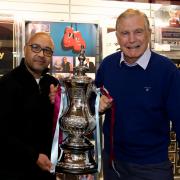 Sir Trevor Brooking with the FA Cup and Worldwide Signings owner Andy Brace