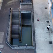 The underpass in Angel Way is submerged under water following flooding from a burst water main