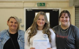 Natalie Wocior (centre) pictured with her mum and sister on results day