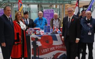 The stand at Romford's Mercury shopping centre for poppies, crosses and badges