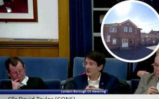 Cllr David Taylor speaks during the overview and scrutiny board meeting on the issue of the former St Bernard's Day Centre (inset)