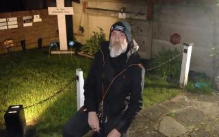 Brian White, 84, gets ready for the Great Tommy sleep-out